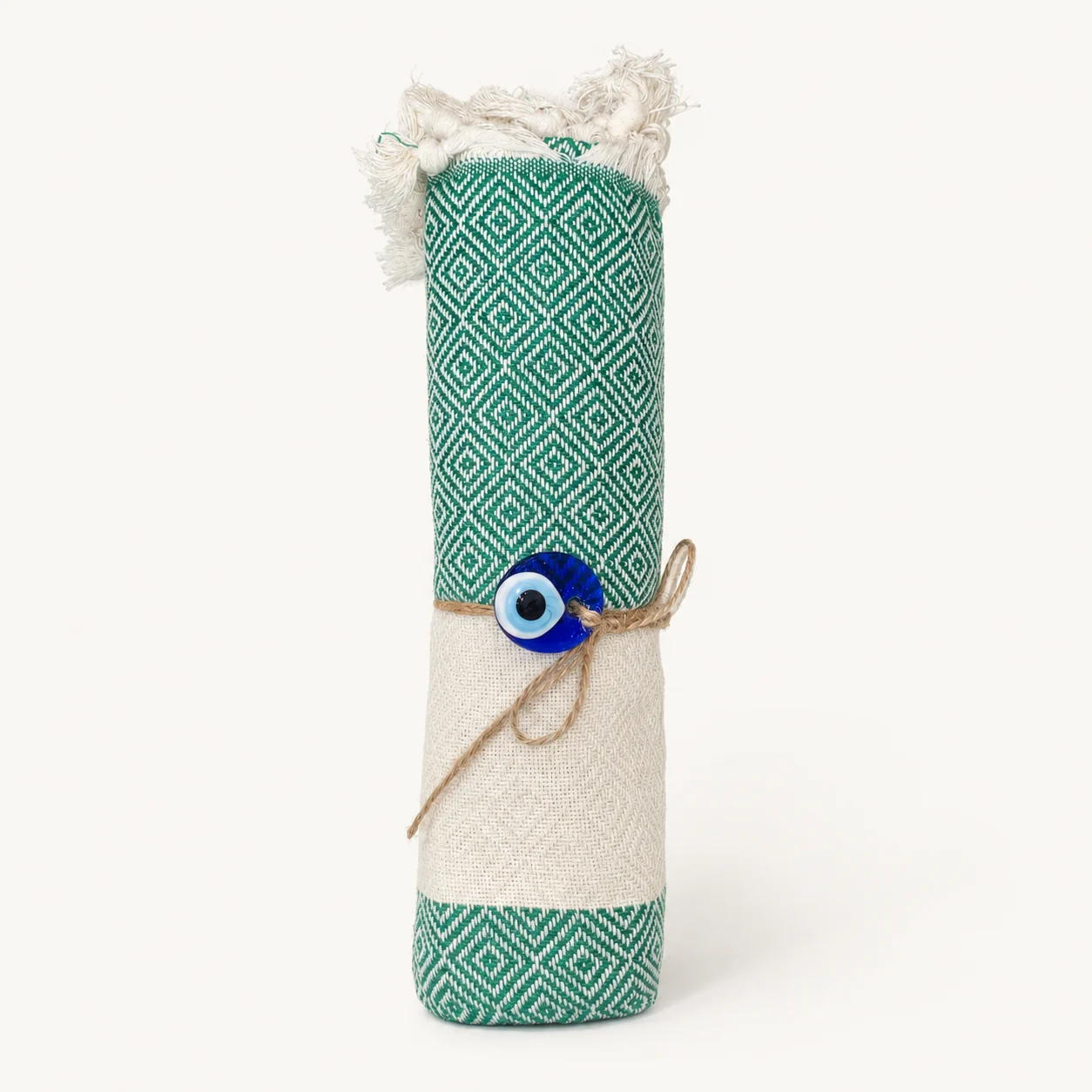 Oasis de Gafsa fouta in emerald green & natural ecru with a diamond weave and central band